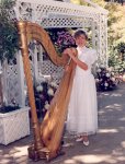 LC with harp at 10th Anniversary party in Atherton 9-94