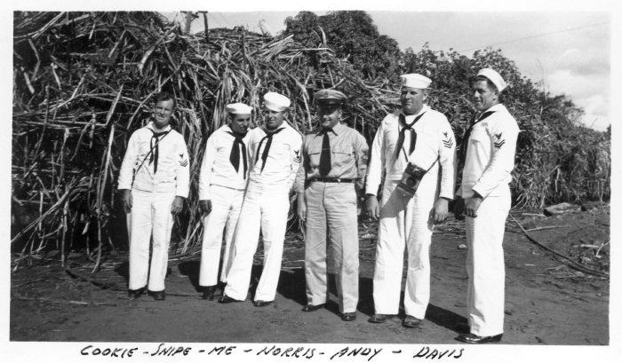 Bob Cashion and friends with sugar cane on Hawaii 1944