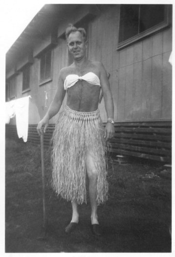 Bob Cashion in hula attire in Hawaii 1940s