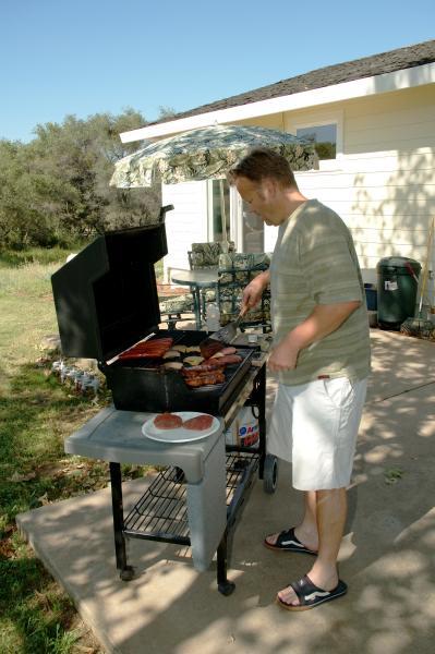 John Schureman BBQing at home in Cameron Park 5-27-05